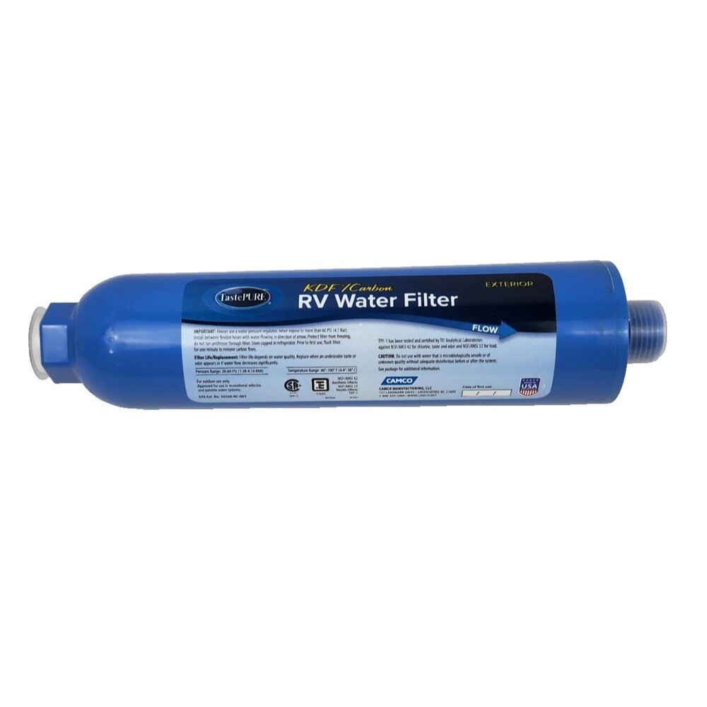 Camco RV Camper Water Filter Taste Pure KDF Carbon Marine Filter New Sealed